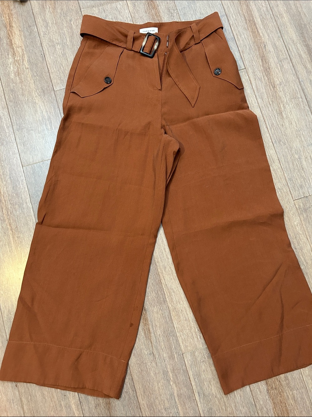 Topshop Wide-Leg Belted Trousers in Rust Brown belted comfy lightweight sz 2